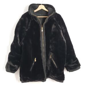 Vintage 90s Suede Faux Fur Jacket Womens Medium Black Reversible Leather Winter